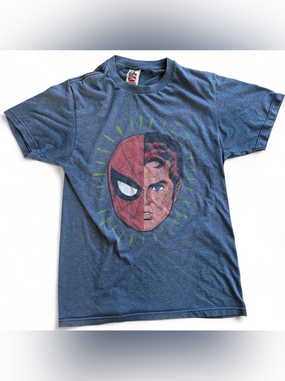 Men's Blue Graphic Spider-Man Half-Face T-Shirt